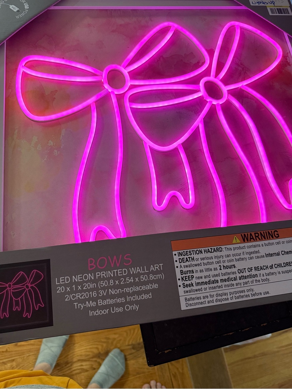 Bows LED Neon Printed Wall Art - Pink